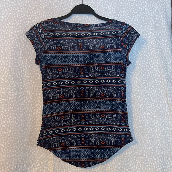 WF Indie Tee shirt, elephant tapestry design with white, blue, & orange. - Picture 2 of 3